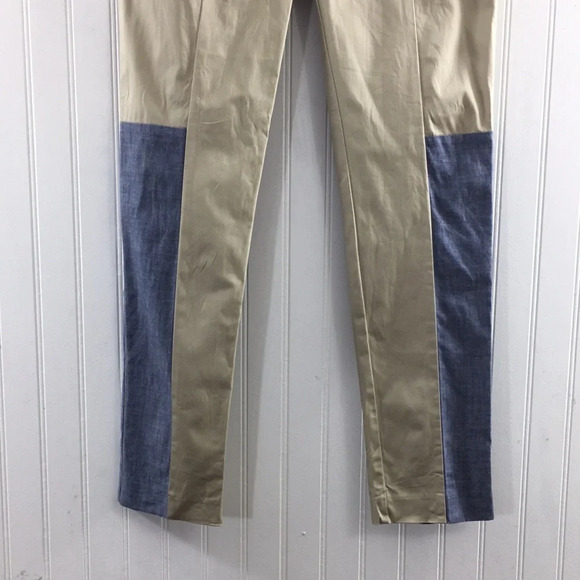 Thakoon Addition Skinny Patchwork Pants Womens 0 Tan Blue Colorblock Denim - Picture 3 of 12